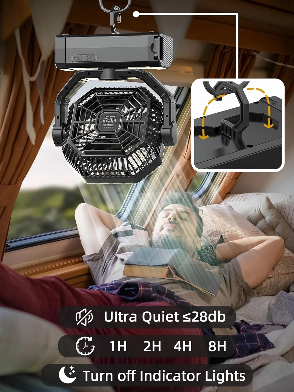 Portable Rechargeable Fan - 9-Inch Camping Fan for Tent, 20000mAh(60Hrs) Battery Operated Fan for Camping, Auto Oscillation Cordless Fan, Tent Fan with Remote/Light, 4 Speeds, 4 Timing, Outdoor