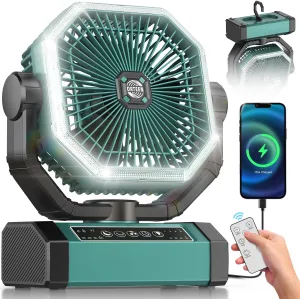 Portable Rechargeable Fan - 9-Inch Camping Fan for Tent, 20000mAh(60Hrs) Battery Operated for Camping, Auto Oscillation Cordless, Tent Fan with Remote/Light, 4 Speeds, 4 Timing, Outdoor Solar-powered car fan for ventilation