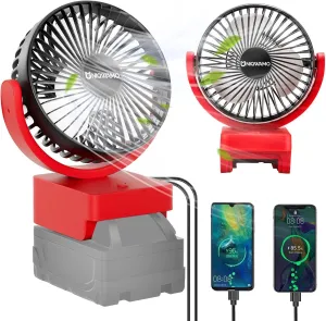 Portable Rechargeable Fan Compatible for Milwaukee 18V Battery, Jobsite Battery Operated Fan With 3 Speeds Control, USB   Type C Battery-powered portable fan