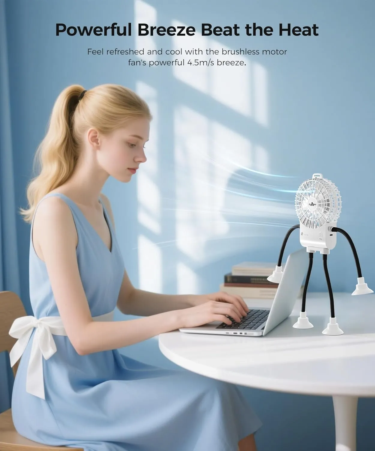 Portable Robot Fan Man, Desk Fan Rechargeable with Suckers, Small Fan for Office, Home, and the Outdoors