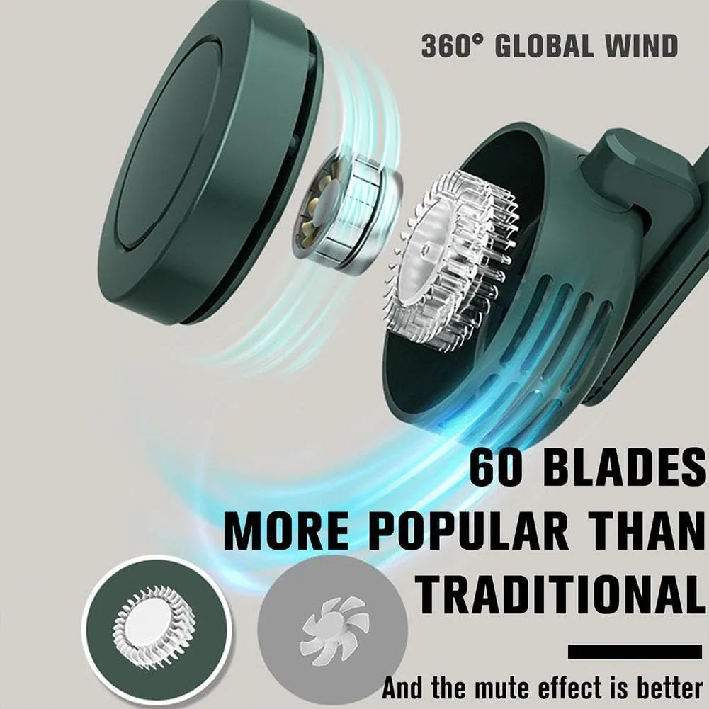 Portable Silent Mini Bladeless Electric Fan,360 Rotatable,USB Rechargeable Personal Body Fan with Adjustable 3-speed,Mini Waist Clip Fan for Outdoor Hiking Camping Travel (Green)