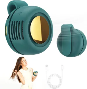 Portable silent mini bladeless fan 3-speed clip-on fan 360 rotatable, suitable for outdoor, travel and office use, travel accessory (Green) Small bladeless fan for quiet cooling