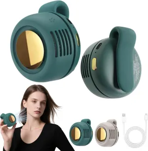 Portable Silent Mini Bladeless Fan Clip On, 2025 New Adjustable 3-Speed Suspended Waist Fans, 360 Rotatable, Suitable for Outdoor & Travel & Office,Travel Accessories (Green) Small bladeless fan for quiet cooling