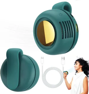 Portable Silent Mini Bladeless Fan Clip On, 2025 New Adjustable 3-Speed Suspended Waist Fans,Mini Bladeless Fans with Clip,Portable for Travel, Outdoor, Office, Travel Accessories, Gift (Green) 360-degree rotating fan for home use