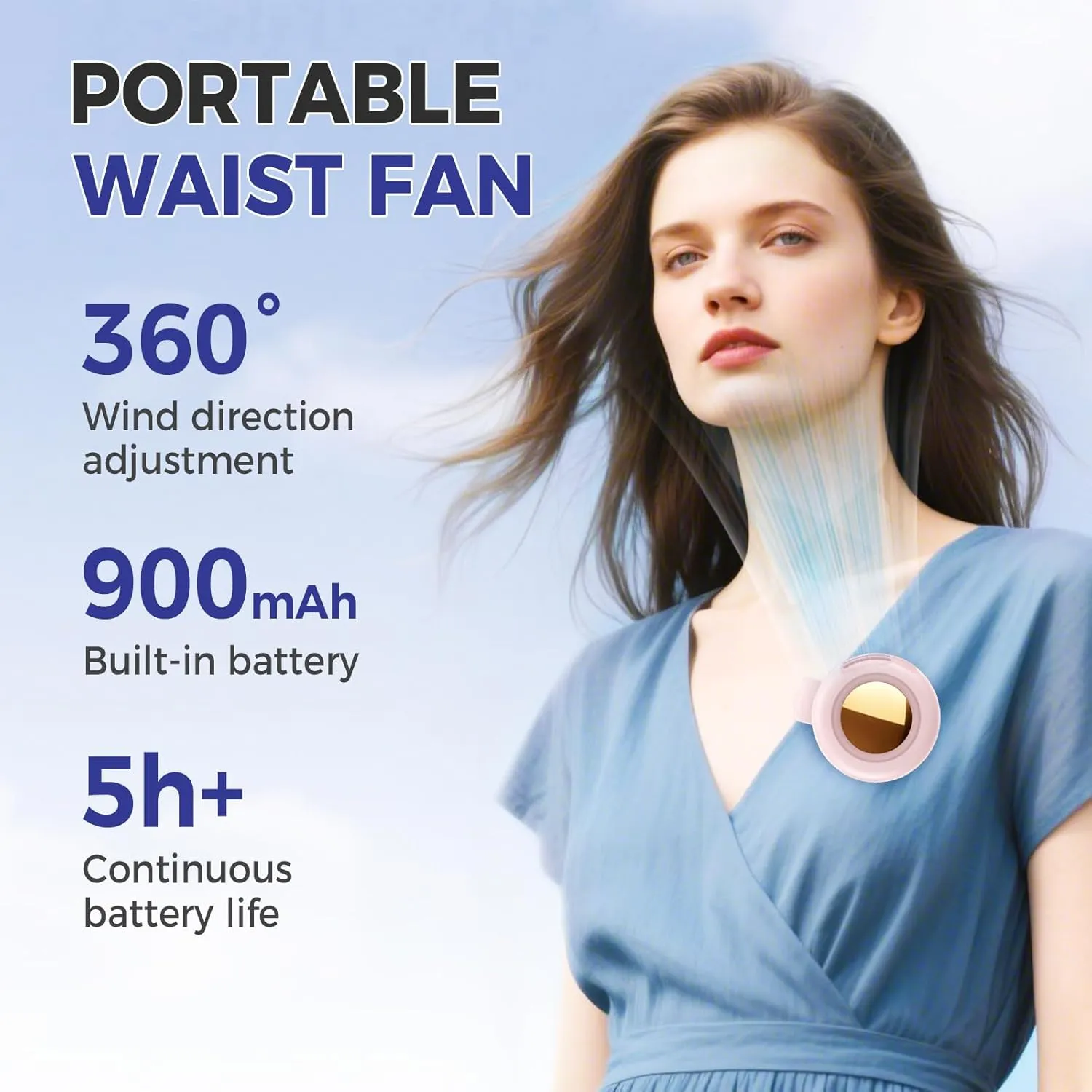 Portable Silent Mini Bladeless Fan Clip On, 2025 New Mini Fan with Clip, Adjustable 3-Speed Portable Waist Fans Hands-Free Suitable for Outdoor & Travel & Office (White)