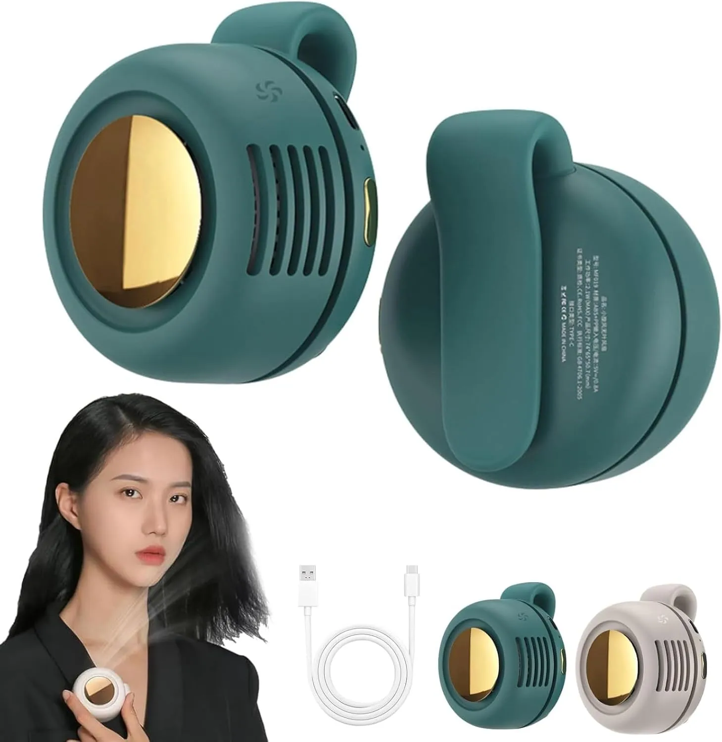 Portable Silent Mini Bladeless Fan Clip On, 3-Speed Clip-on Fan for Shirt and Waist, 360 Rotatable Hands-Free Cooling for Outdoor, Office & Travel (Green) Neck fan for hands-free comfort