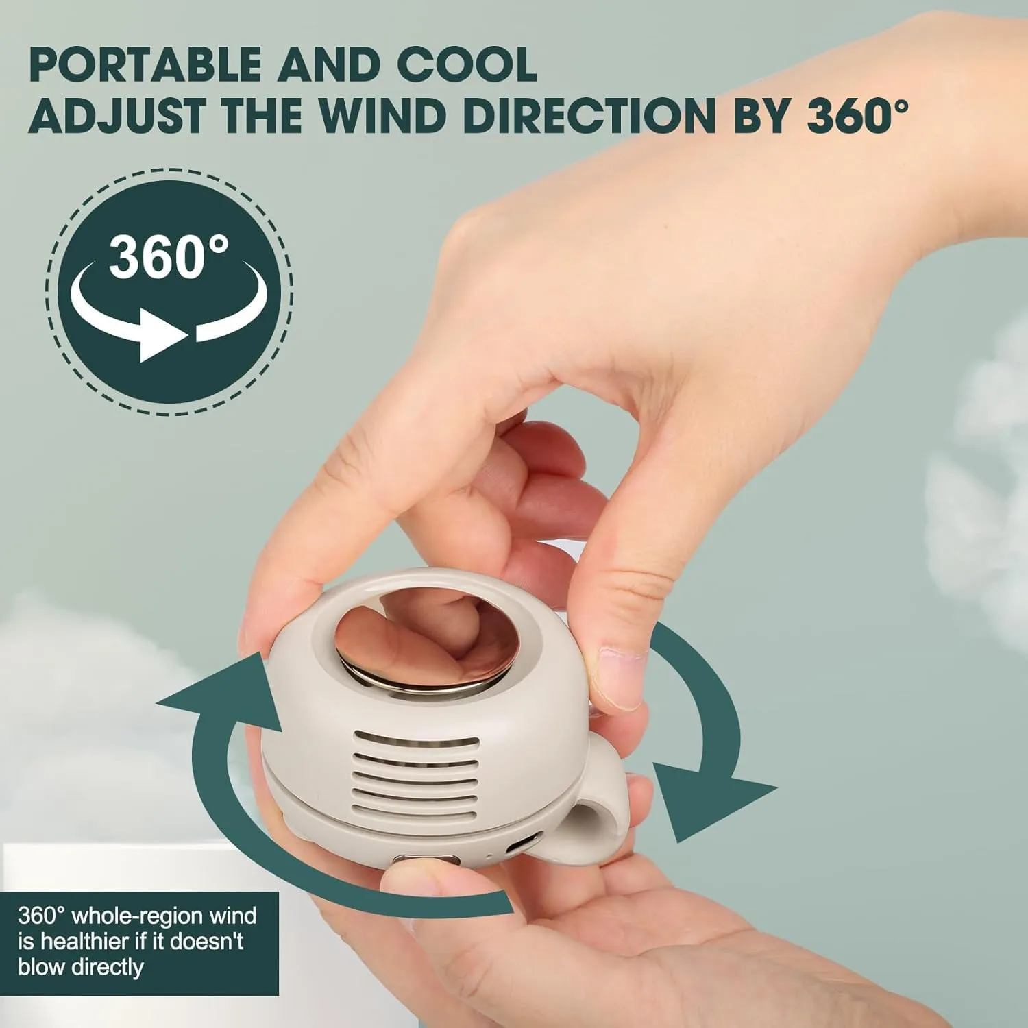 Portable Silent Mini Bladeless Fan Clip On, 3-Speed Clip-on Fan for Shirt and Waist, 360 Rotatable Hands-Free Cooling for Outdoor, Office & Travel (White)