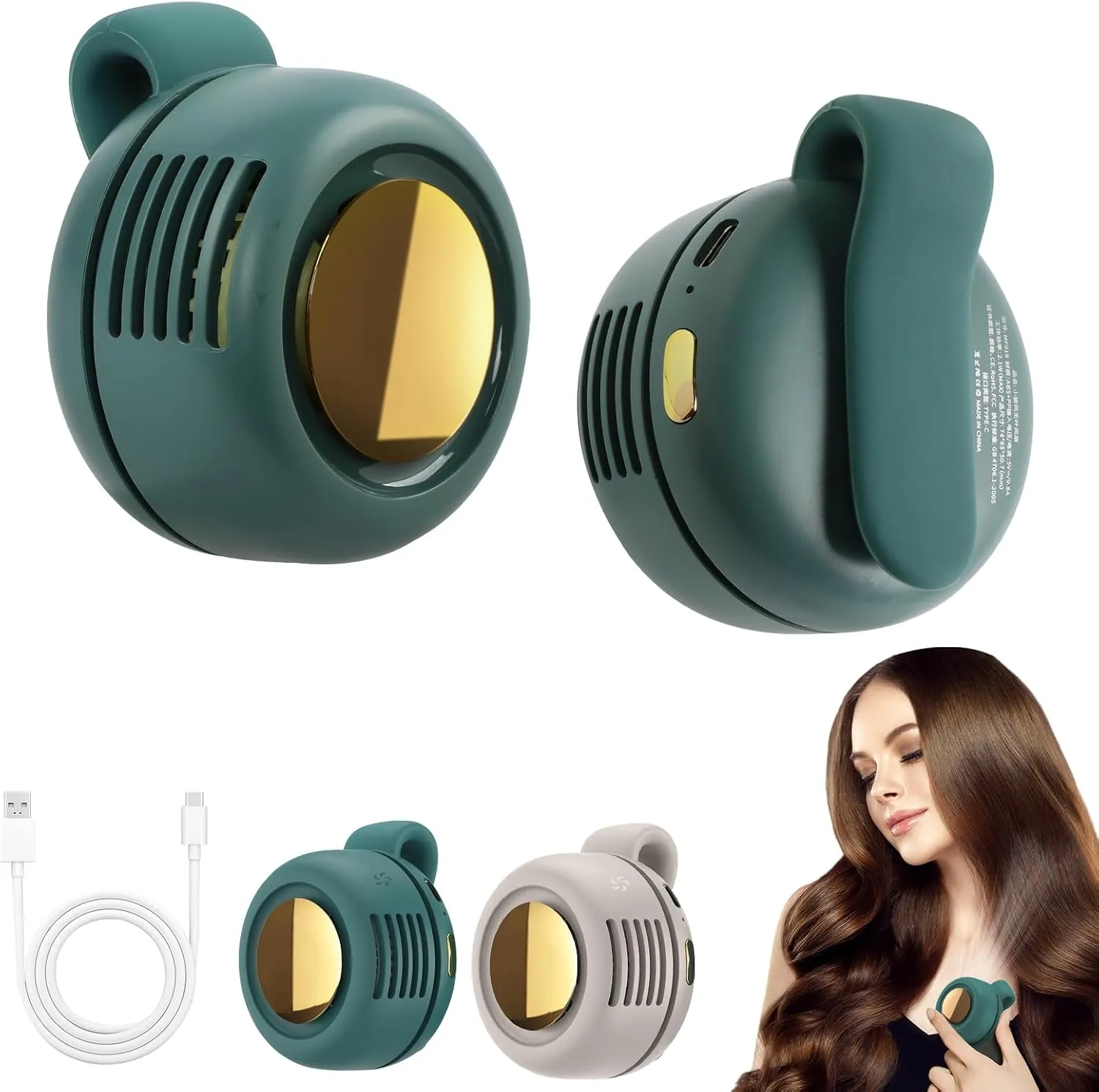 Portable Silent Mini Bladeless Fan Clip On,3 Speeds Clip-on Fans for Shirt,Small Clips FanMini Whirlwind Fans for Waist Clips Suitable for Outdoor & Travel & Office (Green) Small bladeless fan for quiet cooling