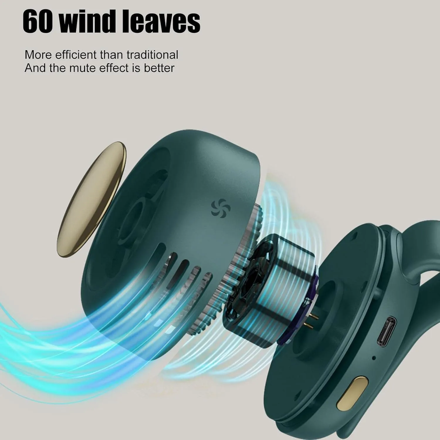 Portable Silent Mini Bladeless Fan Clip On,Small Whirlwind Bladeless Clip On Fan, 2025 New Adjustable 3-Speed Suspended Waist Fans, For Outdoor & Travel & Office, Travel Accessories (green 01)