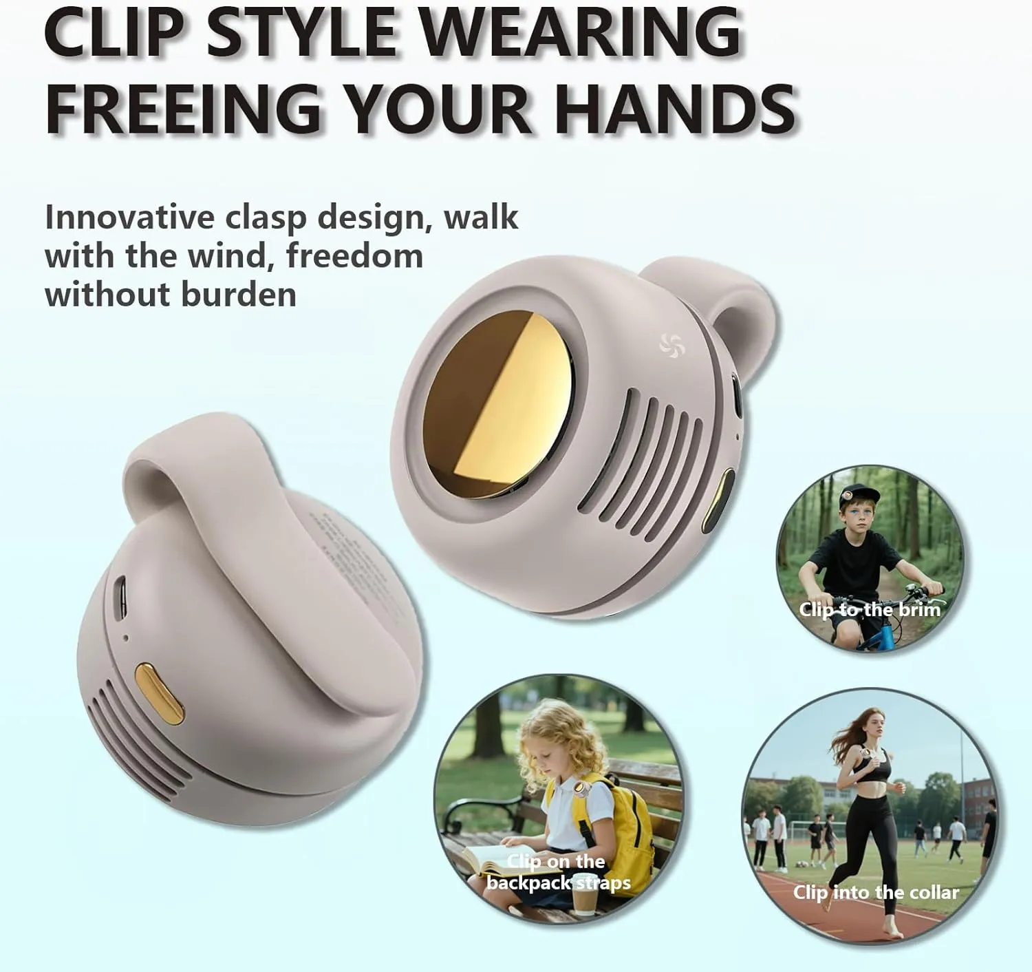 Portable Silent Mini Bladeless Fan Clip, Waist Clip, Rechargeable Hands-Free Mini with 3 Wind Speeds, Silent Wearable Personal Cooling Fan for Outdoor, Office, Home, Travel (1, White)