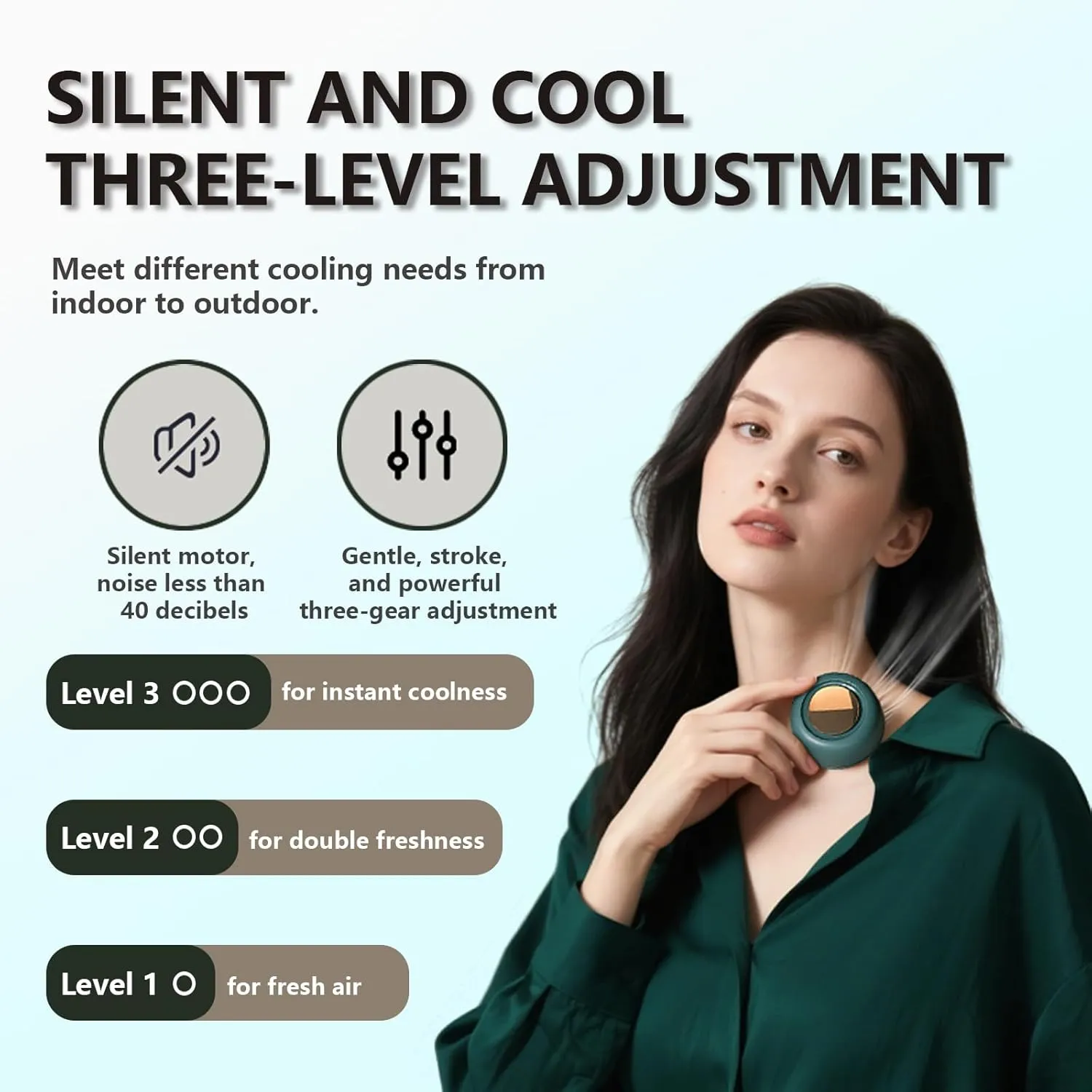 Portable Silent Mini Bladeless Fan Clip, Waist Clip, Rechargeable Hands-Free Mini with 3 Wind Speeds, Silent Wearable Personal Cooling Fan for Outdoor, Office, Home, Travel (1, White)