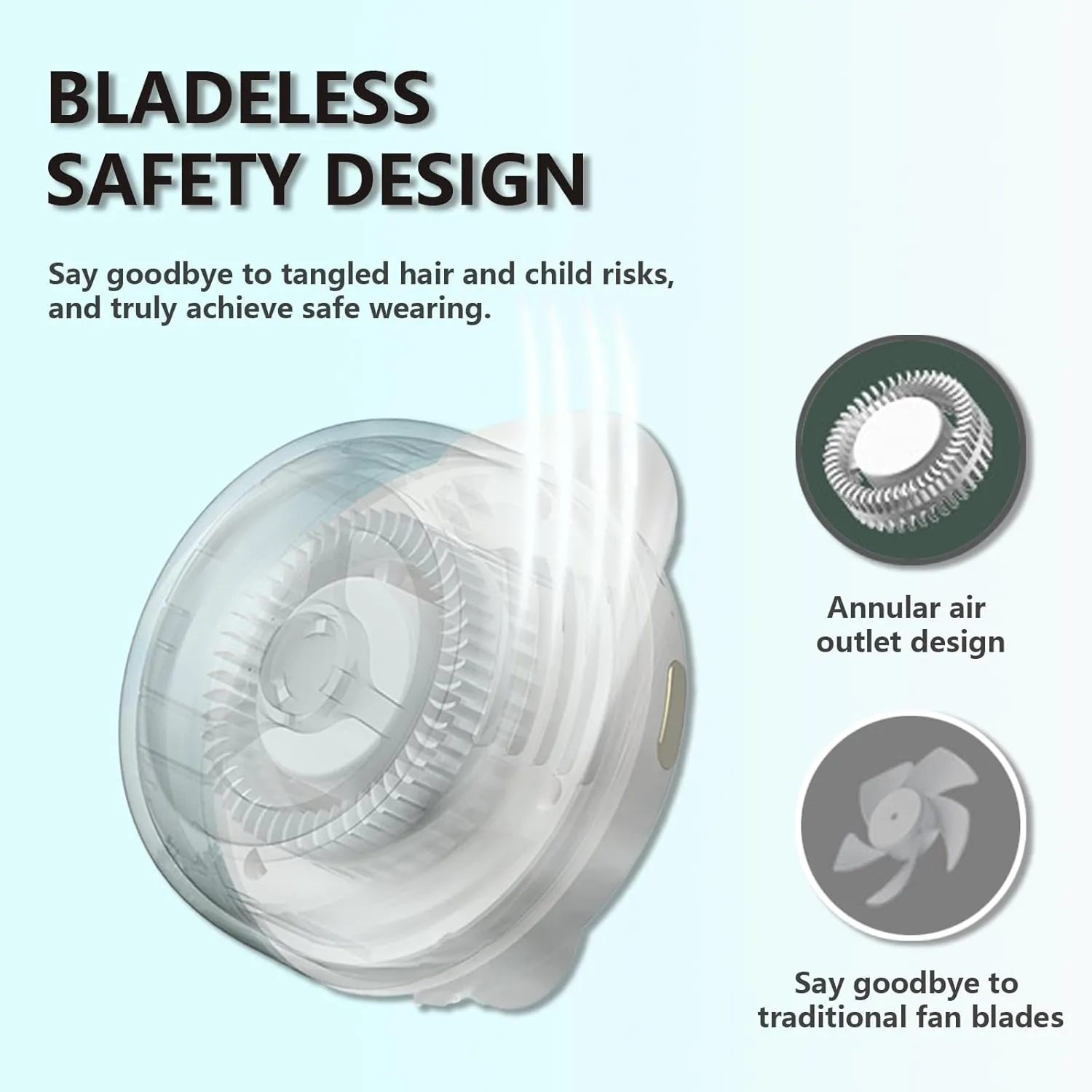 Portable Silent Mini Bladeless Fan Clip, Waist Clip, Rechargeable Hands-Free Mini with 3 Wind Speeds, Silent Wearable Personal Cooling Fan for Outdoor, Office, Home, Travel (1, White)