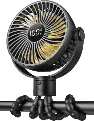 Portable Stroller Fan, 4000mAh Rechargeable Clip on Baby Fan 25H Battery Life, Head Detachable 360 Rotate Mini Fans, 4 Speed Personal Fans with Night Light for Car Seat Crib Bike Treadmill, Black 360-degree rotating fan for home use