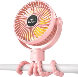 Portable Stroller Fan, 4000mAh Rechargeable Clip on Baby Fan 25H Battery Life, Head Detachable 360 Rotate Mini Fans, 4 Speed Personal Fans with Night Light for Car Seat Crib Bike Treadmill 360-degree rotating fan for home use