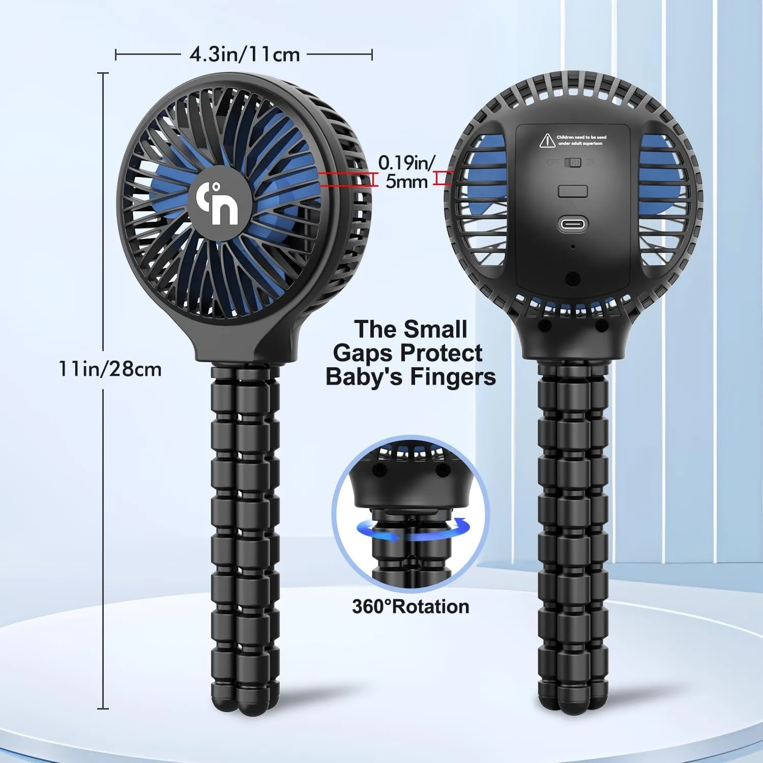 Portable Stroller Fan, Battery Operated Clip-On 360 Rotatable Baby Car Seat USB Rechargeable Cooling Fan for Crib, Treadmill, Travel
