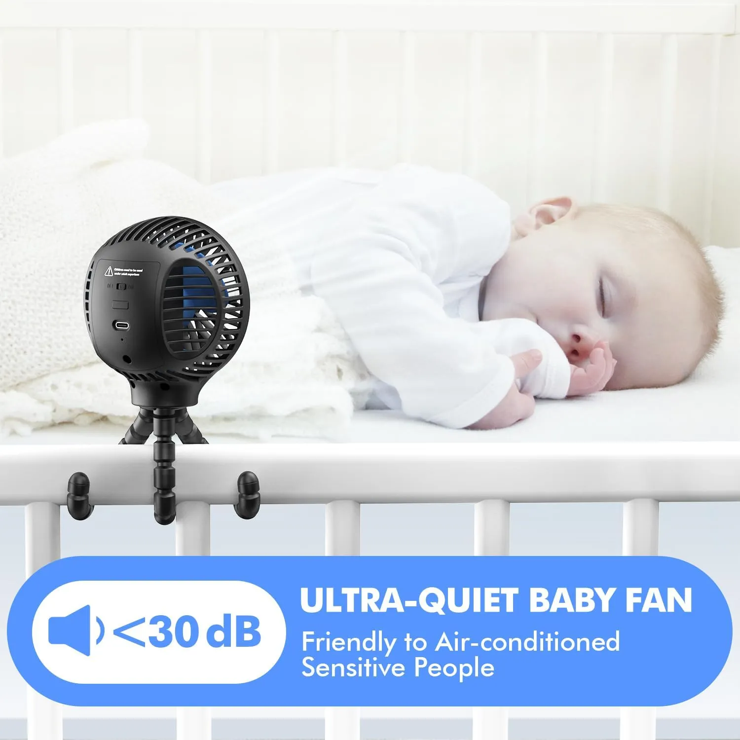 Portable Stroller Fan, Battery Operated Clip-On 360 Rotatable Baby Car Seat USB Rechargeable Cooling Fan for Crib, Treadmill, Travel