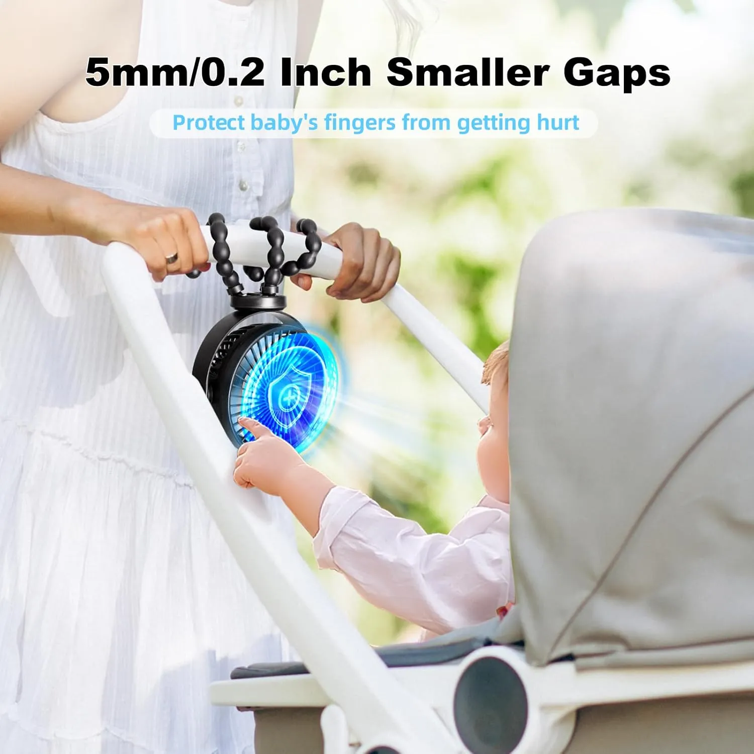 Portable Stroller Fan, Battery Operated Small Clip on, 360 Rotate Flexible Tripod, Detachable 3 Speed Rechargeable Baby Handheld USB Desk Cooling for Bedroom Car Seat Crib Treadmill Travel Camping