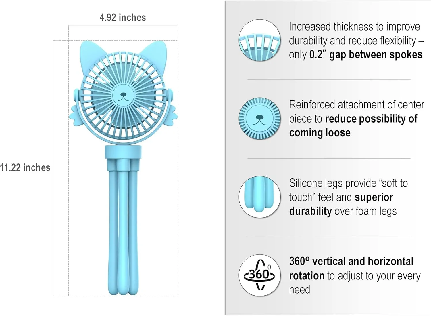 Portable Stroller Fan for Baby  Rechargeable Handheld & Clip-On USB Fan, Stroller Accessories with Night Light (Blue)