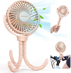 Portable Stroller Fan, Small Battery Powered Fan with Flexible Tripod Clip-on for Baby, USB Rechargeable Mini Handheld Desk Fan for Travel, Camping, Treadmill, Car Seat, Crib, Bike, Bedroom (Pink) Rear-mounted fan for childrens safety