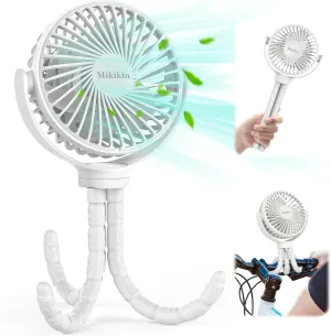 Portable Stroller Fan, Small Battery Powered Fan with Flexible Tripod Clip-on for Baby, USB Rechargeable Mini Handheld Desk Fan for Travel, Camping, Treadmill, Car Seat, Crib, Bike, Bedroom (White) Rear-mounted fan for childrens safety