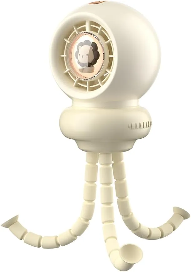 Portable Stroller Fan, Whisper-Quiet, Auto-Oscillation, Warm-Tone Night Light, 3600mAh Rechargeable Battery, Dense Safety Grill, Designed for Crib, Car Seat, Travel and Camping (Beige) Fan with safety blade design