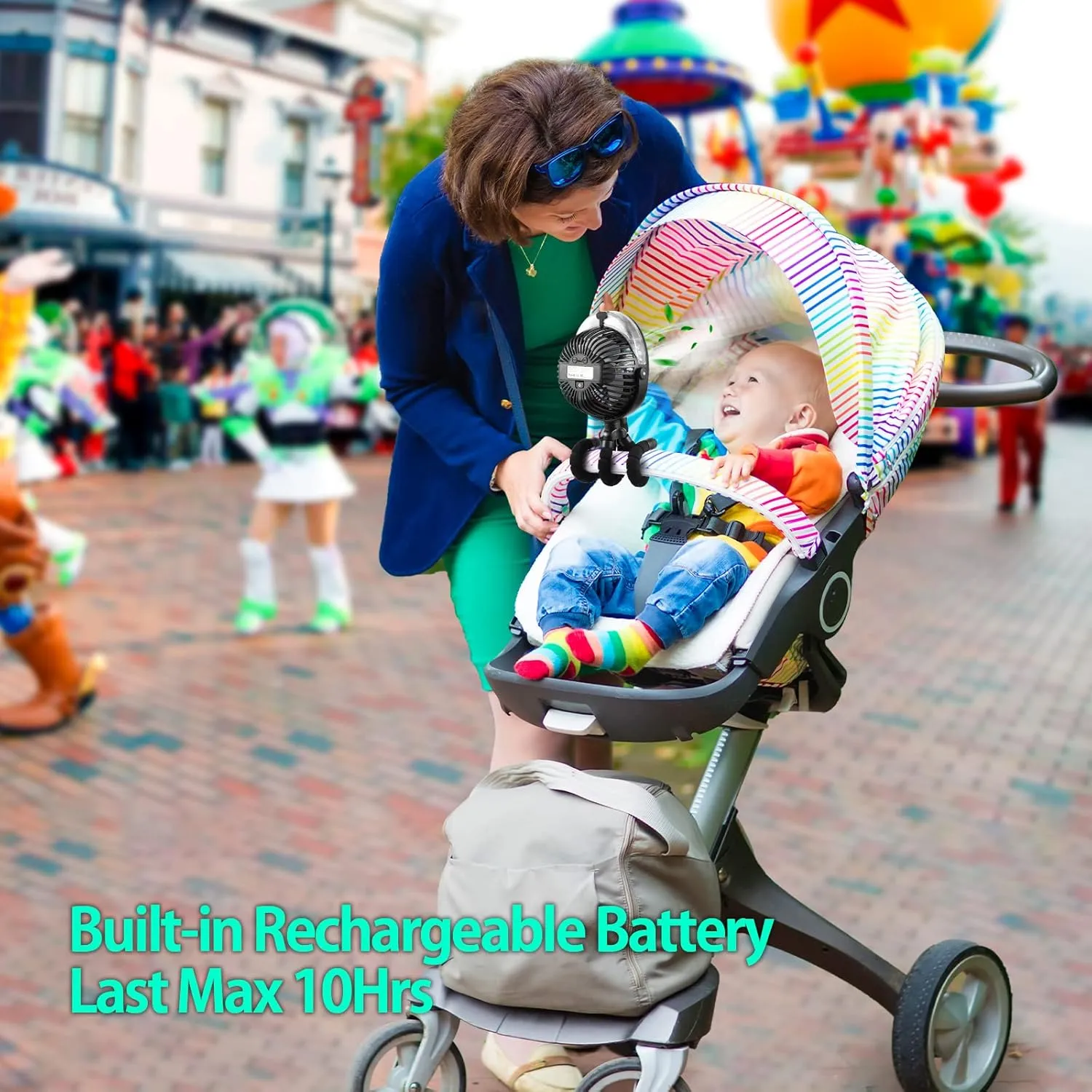 Portable Stroller Fan with Mist, Rechargeable Misting Fan with Flexible Tripods, 360 Pivot Personal Mister for Cooling Outdoor Travel Beach Umbrella Wagon Crib Treadmill Car