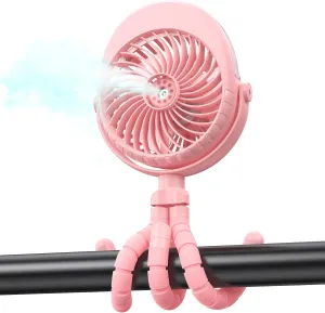 Portable Stroller Fan with Mist, Rechargeable Misting Fan with Flexible Tripods, 360 Pivot Personal Mister for Cooling Outdoor Travel Beach Umbrella Wagon Crib Treadmill Car Octopus-shaped decorative fan