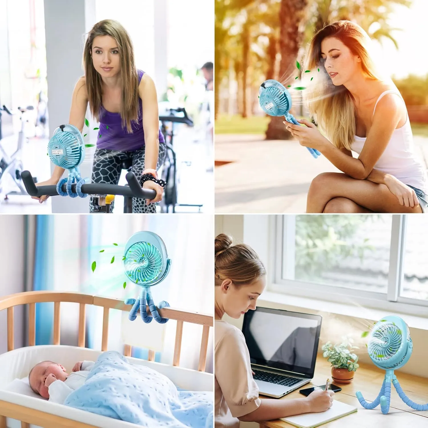 Portable Stroller Fan with Mist, Rechargeable Misting Fan with Flexible Tripods, 360 Pivot Personal Mister for Cooling Outdoor Travel Beach Umbrella Wagon Crib Treadmill Car