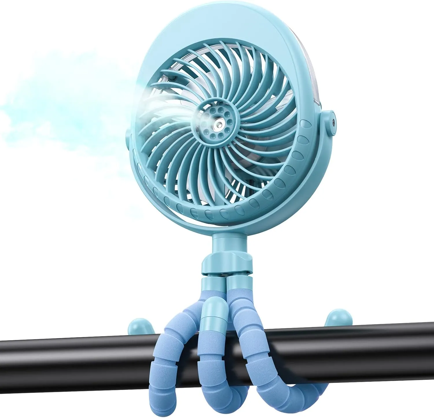 Portable Stroller Fan with Mist, Rechargeable Misting Fan with Flexible Tripods, 360 Pivot Personal Mister for Cooling Outdoor Travel Beach Umbrella Wagon Crib Treadmill Car Octopus-shaped decorative fan