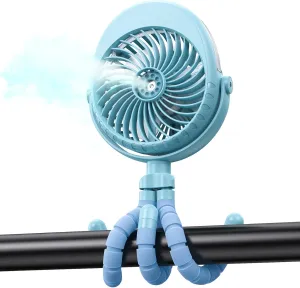 Portable Stroller Fan with Mist, Rechargeable Misting Fan with Flexible Tripods, 360 Pivot Personal Mister for Cooling Outdoor Travel Beach Umbrella Wagon Crib Treadmill Car Octopus-shaped decorative fan