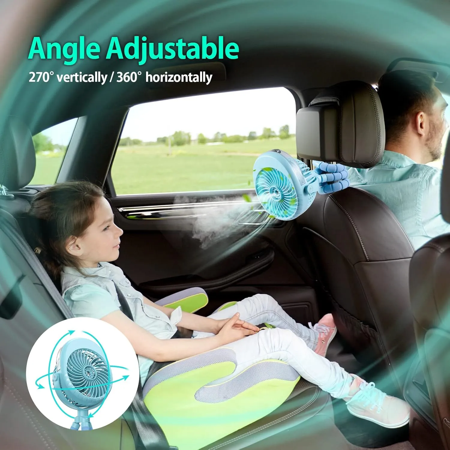 Portable Stroller Fan with Mist, Rechargeable Misting Fan with Flexible Tripods, 360 Pivot Personal Mister for Cooling Outdoor Travel Beach Umbrella Wagon Crib Treadmill Car