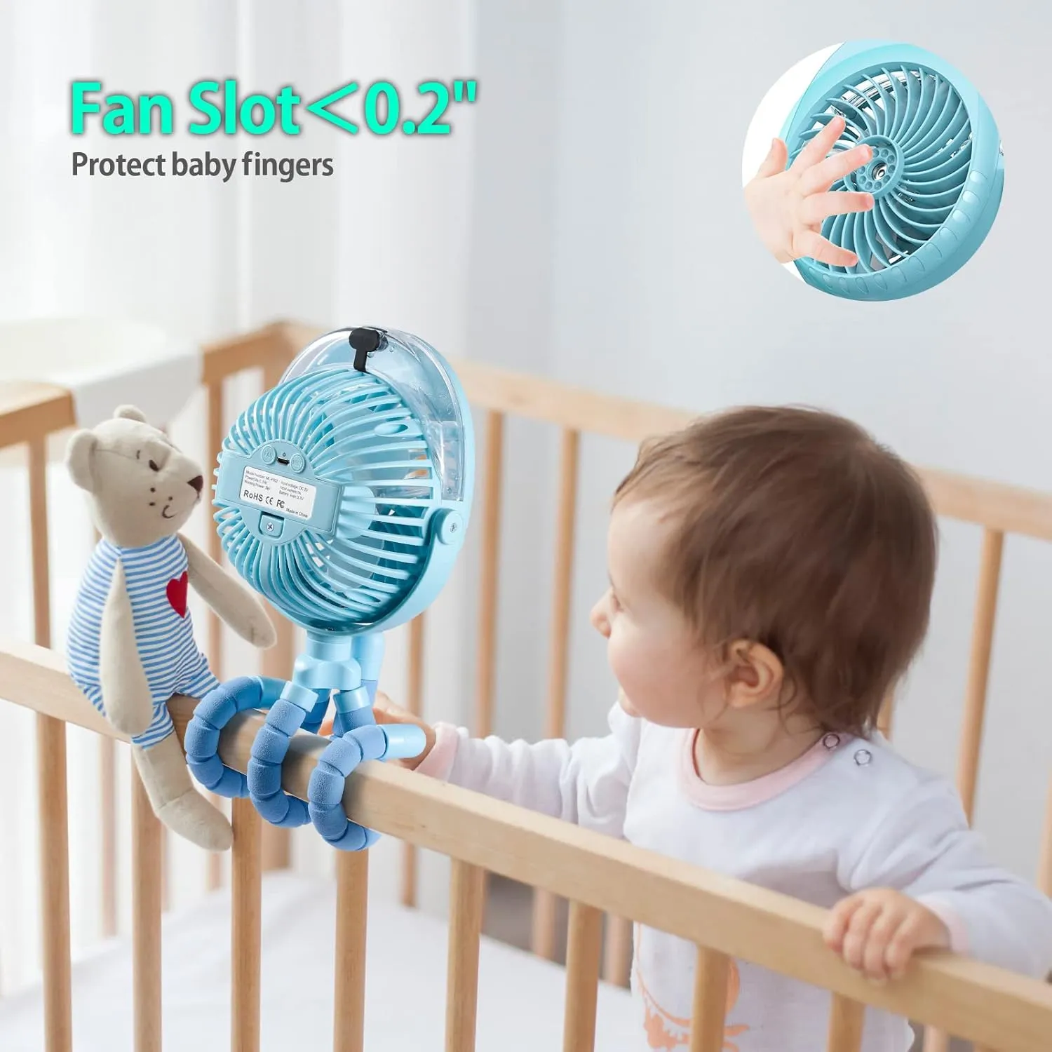 Portable Stroller Fan with Mist, Rechargeable Misting Fan with Flexible Tripods, 360 Pivot Personal Mister for Cooling Outdoor Travel Beach Umbrella Wagon Crib Treadmill Car