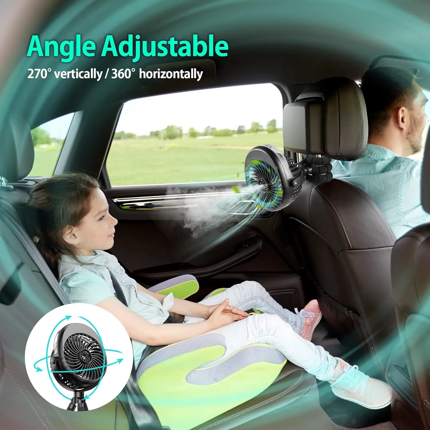 Portable Stroller Fan with Mist, Rechargeable Misting Fan with Flexible Tripods, 360 Pivot Personal Mister for Cooling Outdoor Travel Beach Umbrella Wagon Crib Treadmill Car