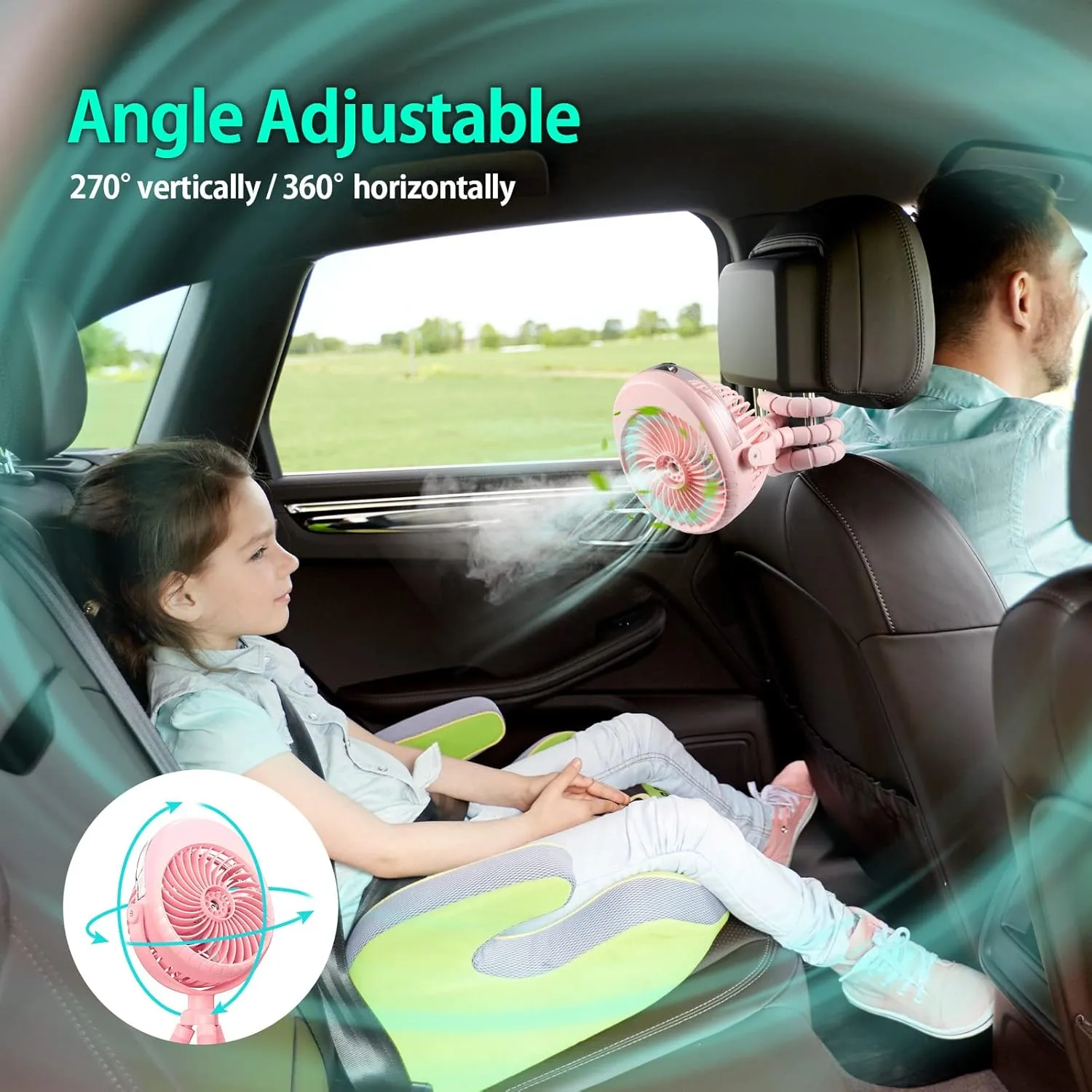 Portable Stroller Fan with Mist, Rechargeable Misting Fan with Flexible Tripods, 360 Pivot Personal Mister for Cooling Outdoor Travel Beach Umbrella Wagon Crib Treadmill Car
