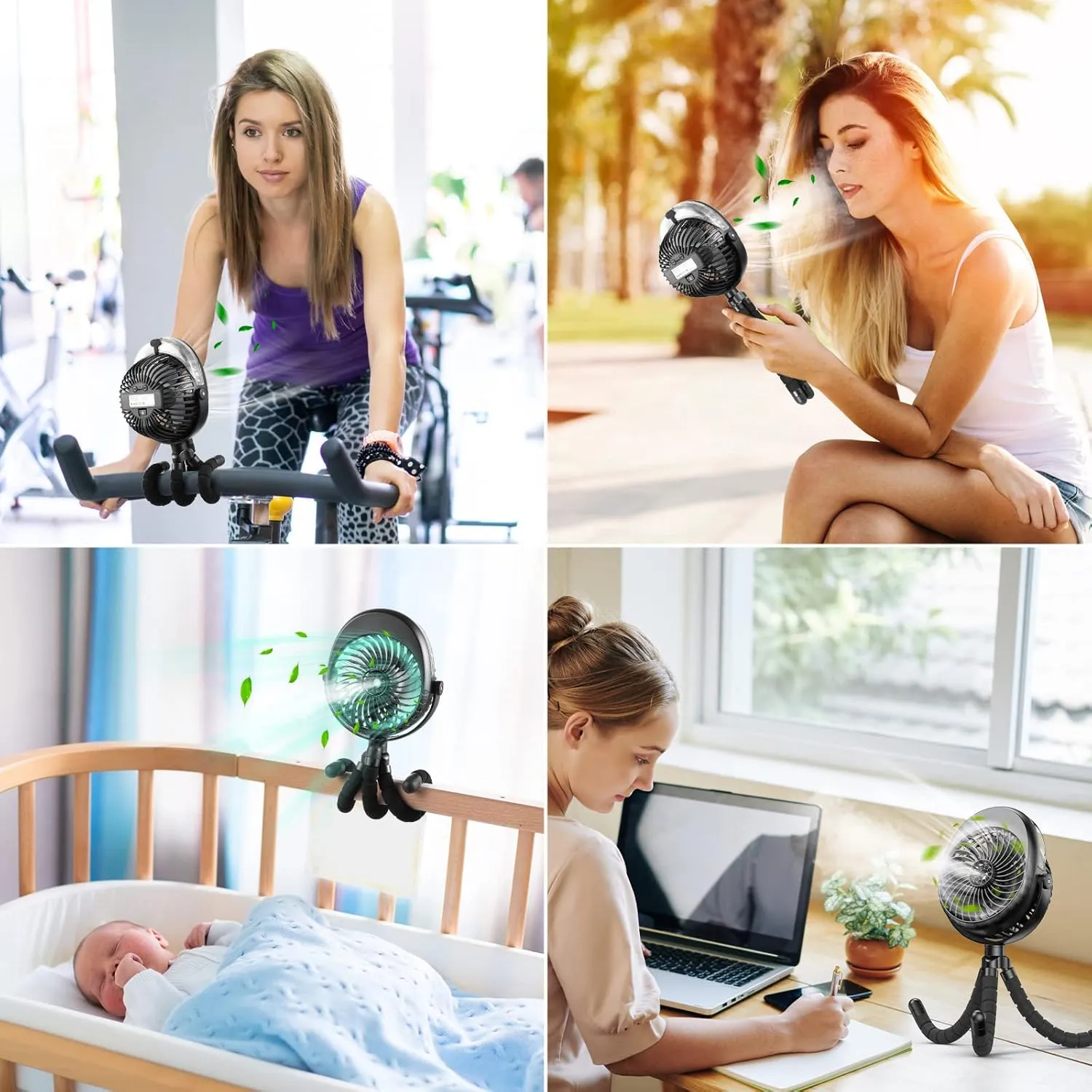 Portable Stroller Fan with Mist, Rechargeable Misting Fan with Flexible Tripods, 360 Pivot Personal Mister for Cooling Outdoor Travel Beach Umbrella Wagon Crib Treadmill Car
