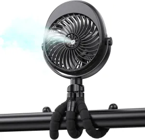 Portable Stroller Fan with Mist, Rechargeable Misting Fan with Flexible Tripods, 360 Pivot Personal Mister for Cooling Outdoor Travel Beach Umbrella Wagon Crib Treadmill Car Octopus-shaped decorative fan
