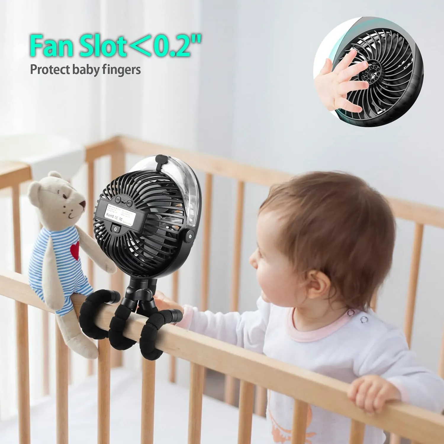 Portable Stroller Fan with Mist, Rechargeable Misting Fan with Flexible Tripods, 360 Pivot Personal Mister for Cooling Outdoor Travel Beach Umbrella Wagon Crib Treadmill Car