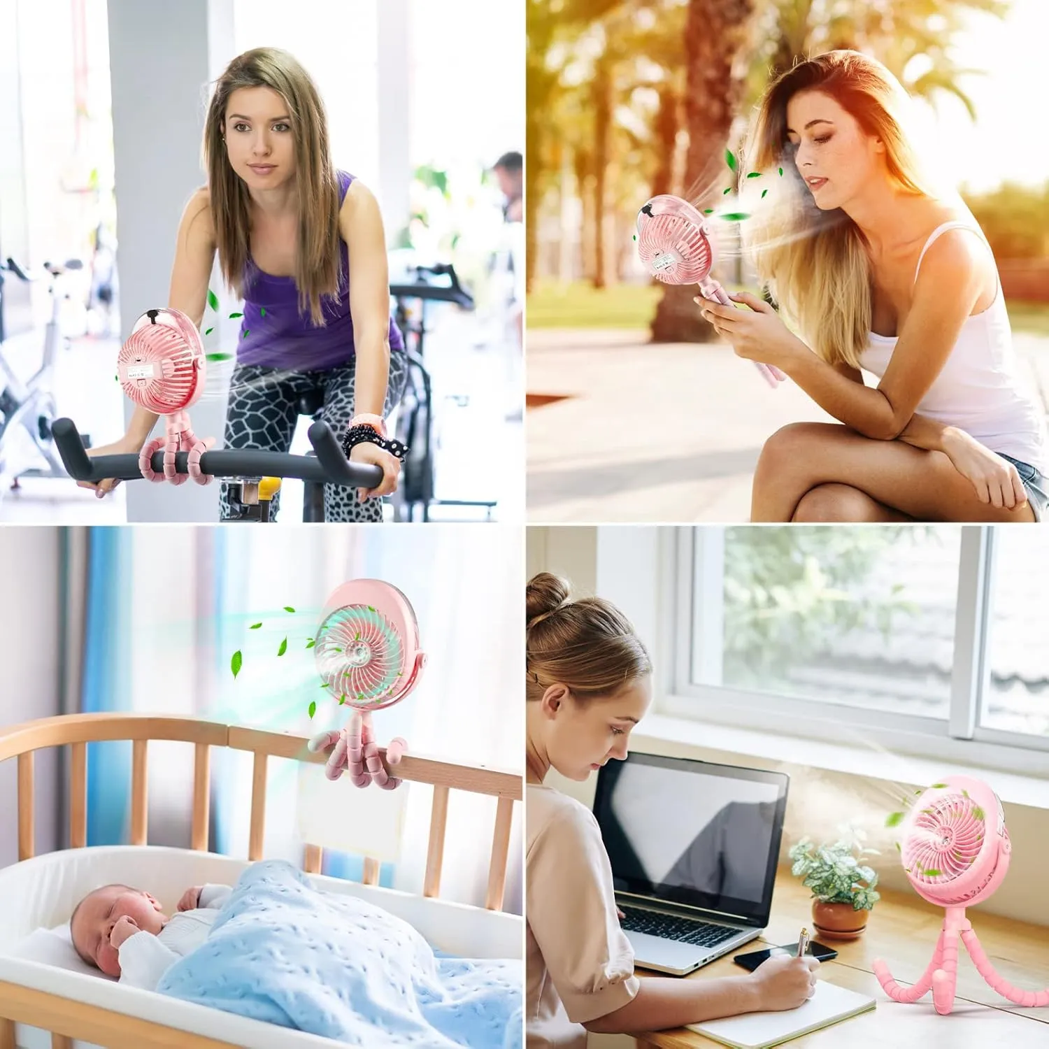 Portable Stroller Fan with Mist, Rechargeable Misting Fan with Flexible Tripods, 360 Pivot Personal Mister for Cooling Outdoor Travel Beach Umbrella Wagon Crib Treadmill Car