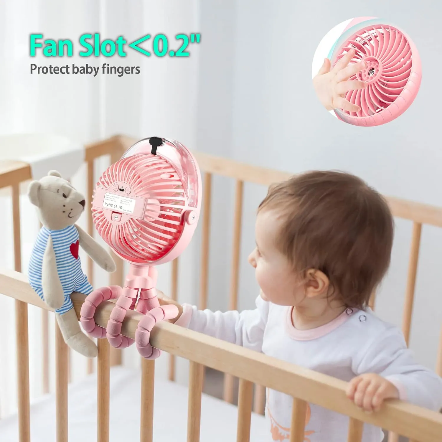 Portable Stroller Fan with Mist, Rechargeable Misting Fan with Flexible Tripods, 360 Pivot Personal Mister for Cooling Outdoor Travel Beach Umbrella Wagon Crib Treadmill Car