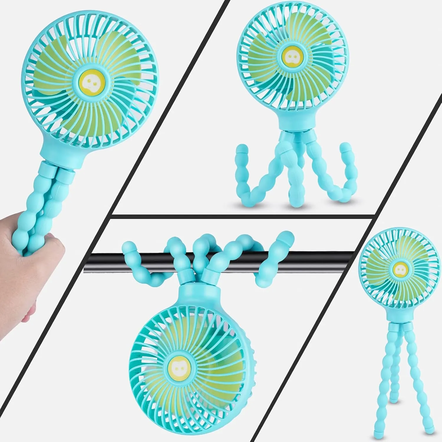 Portable Stroller Fan,With Flexible Tripod and 3 Speeds Clip On Car Seat Fan Mini Small Personal Handheld Battery Powered USB Fan, for Pram Crib Bike Treadmill Camping and Student Bed Desk