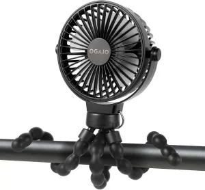 Portable Stroller Fan,With Flexible Tripod and 3 Speeds Clip On Car Seat Fan Mini Small Personal Handheld Battery Powered USB Fan, for Pram Crib Bike Treadmill Camping and Student Bed Desk Rear-mounted fan for childrens safety
