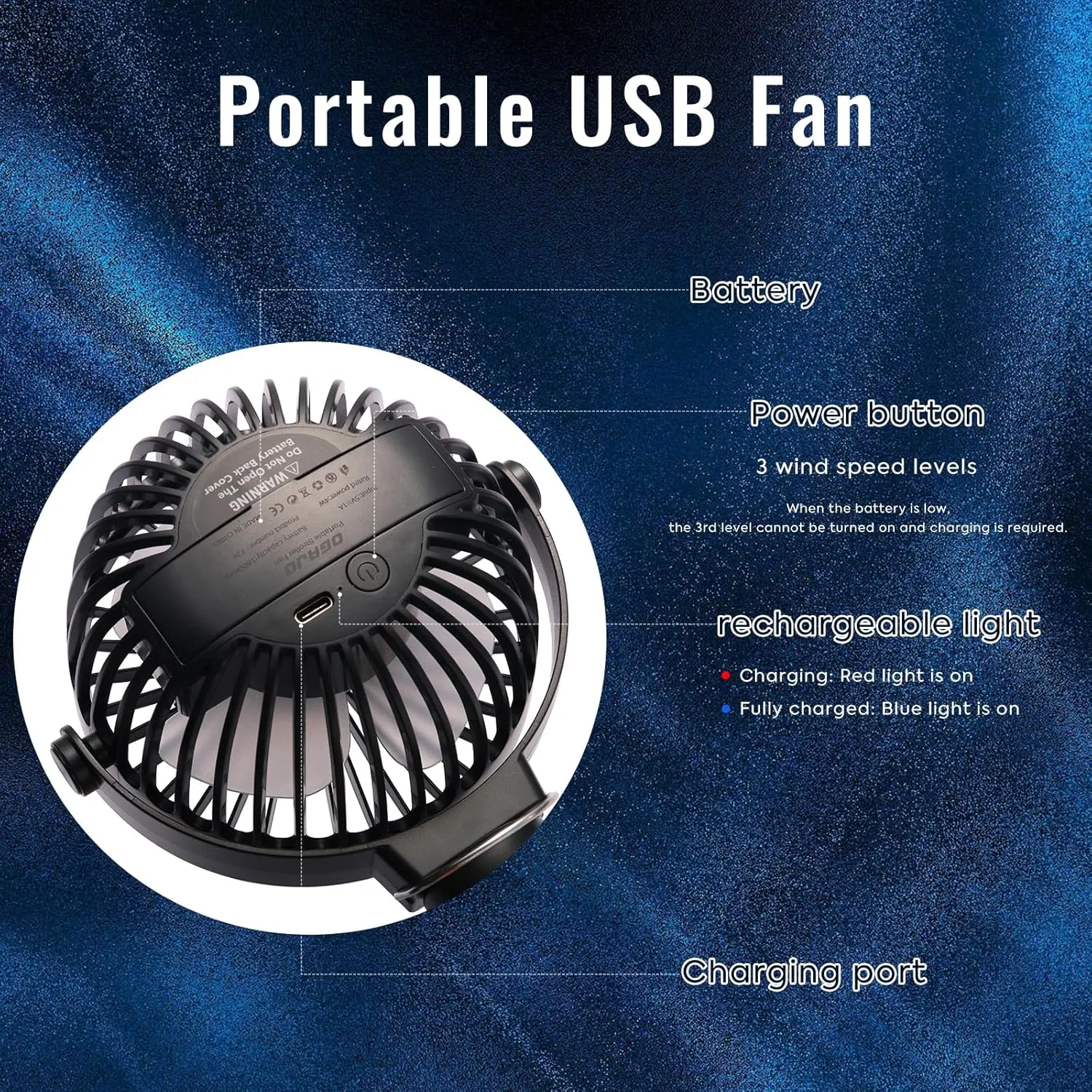 Portable Stroller Fan,With Flexible Tripod and 3 Speeds Clip On Car Seat Fan Mini Small Personal Handheld Battery Powered USB Fan, for Pram Crib Bike Treadmill Camping and Student Bed Desk