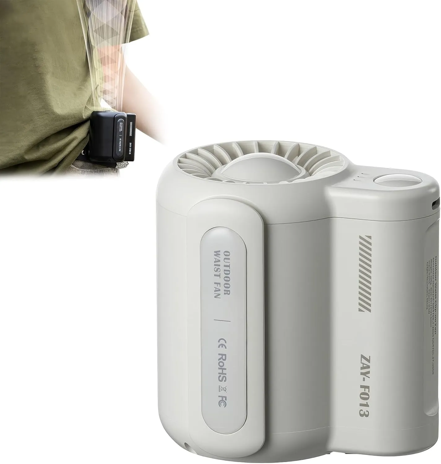 Portable Waist Clip Fan - Bladeless Waist Mounted Electric Fan, USB Rechargeable Bladeless Belt Fan, Hands-Free Personal Air Conditioner, 3 Speeds Neck Fan for Outdoor Activities (White) Waist-mounted portable fan for outdoor use