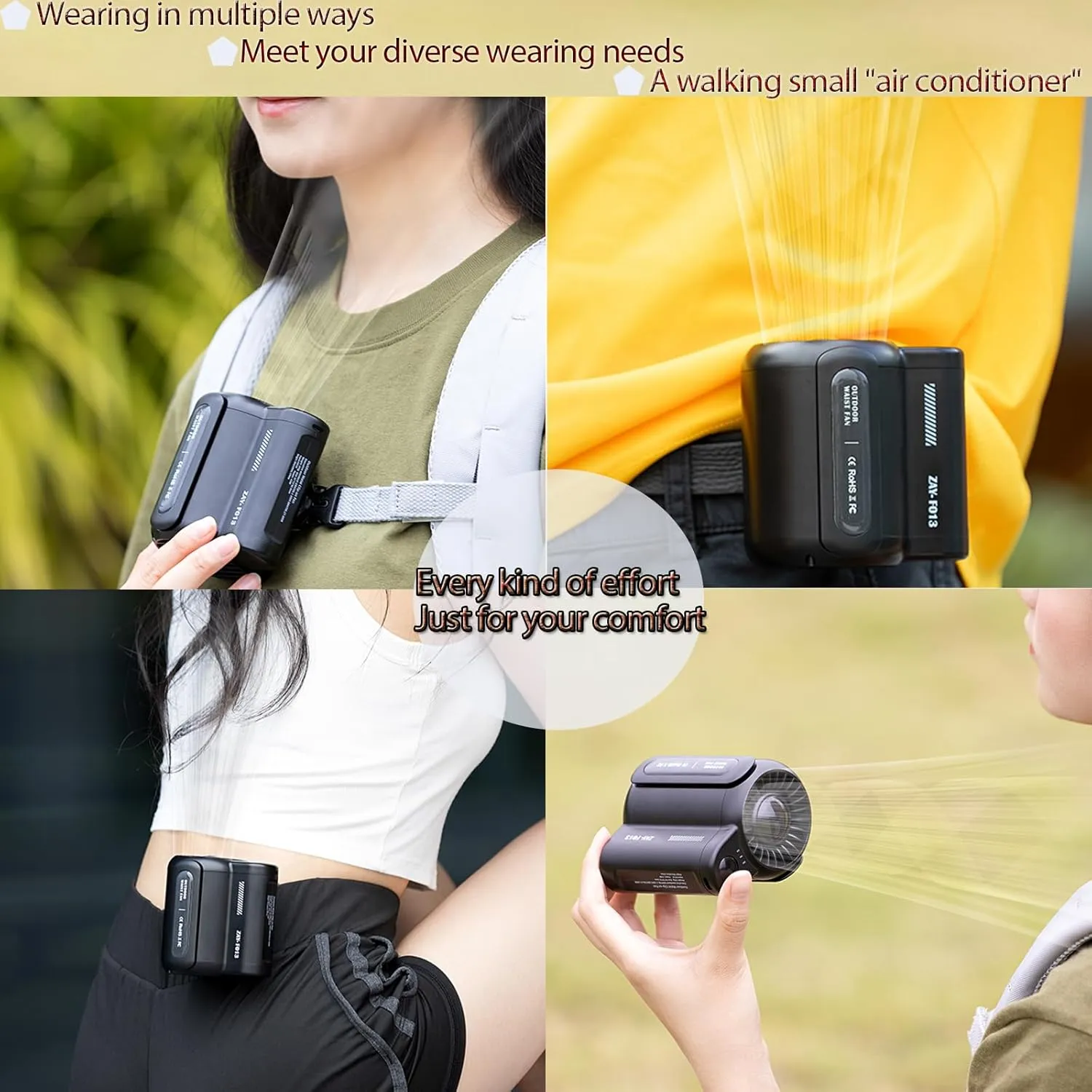 Portable Waist Clip Fan, Handheld Fan, Mini Personal Fans for Outdoor, Construction Site, Farm, Travel, Fishing