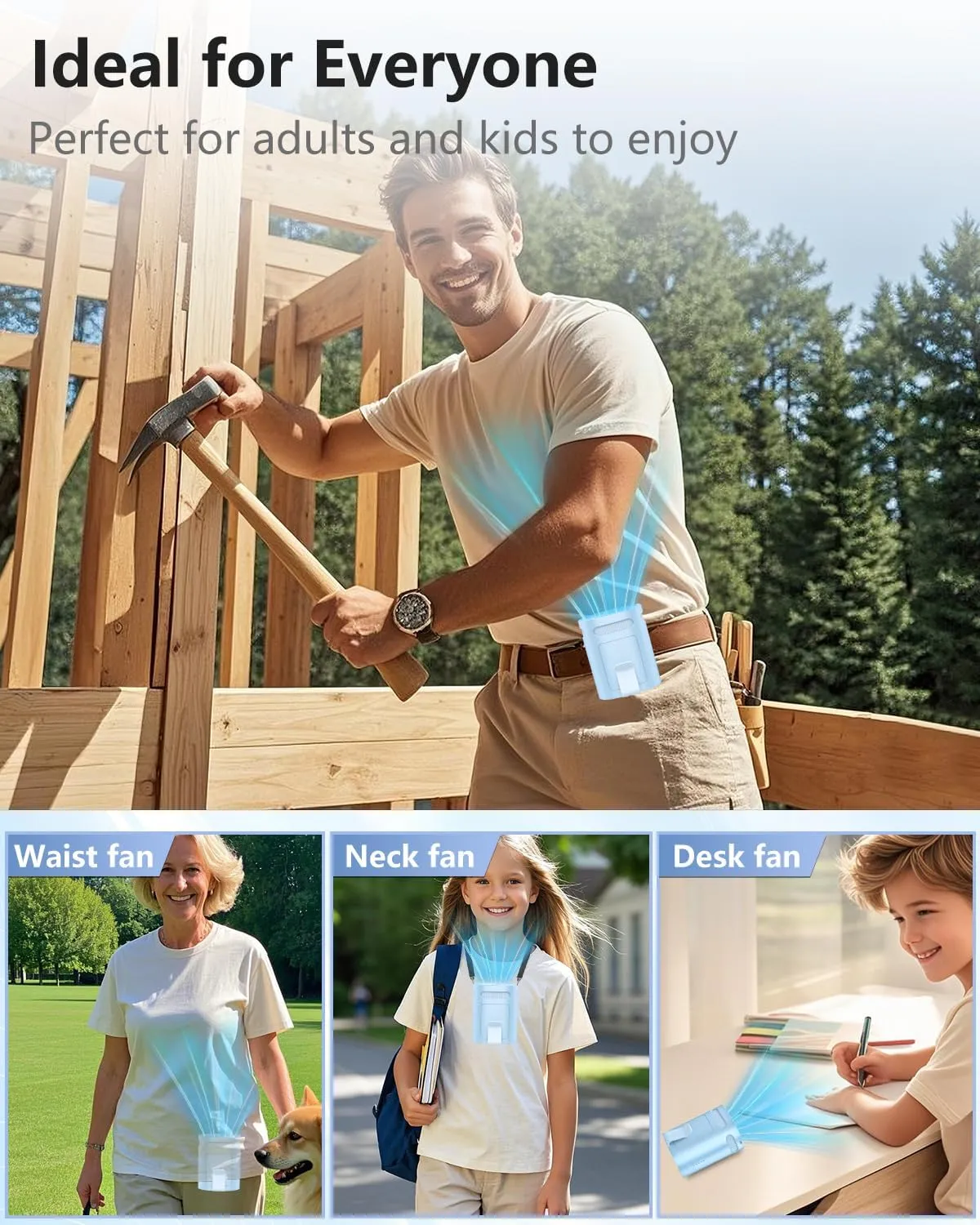 Portable Waist Clip Fan-Small Lightweight Person Fans Inside Shirt Waist Band Belt Loop Pants Hip Hardhat,Quietest Cool Clip Body Ac Unit,Personal Air Conditioner for Menopause Hot Flash Weather Blue