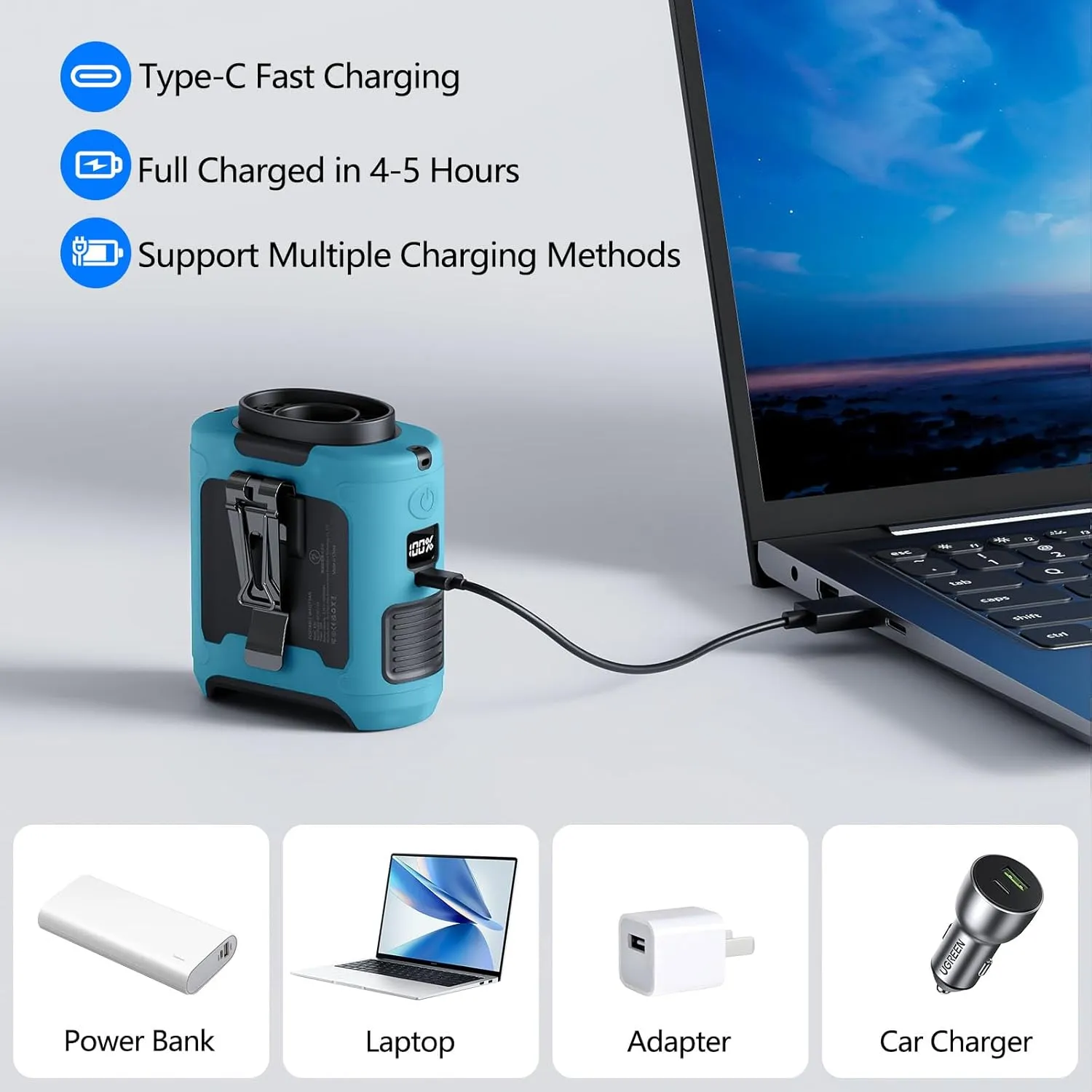 Portable Waist Clip Fan, Upgraded 10000mAh Rechargeable Battery Wearable Belt Personal Fan, 16000RPM Powerful 5 Speeds Shirt with Flashlight Neck Hands-Free 40H Cooling (Blue)