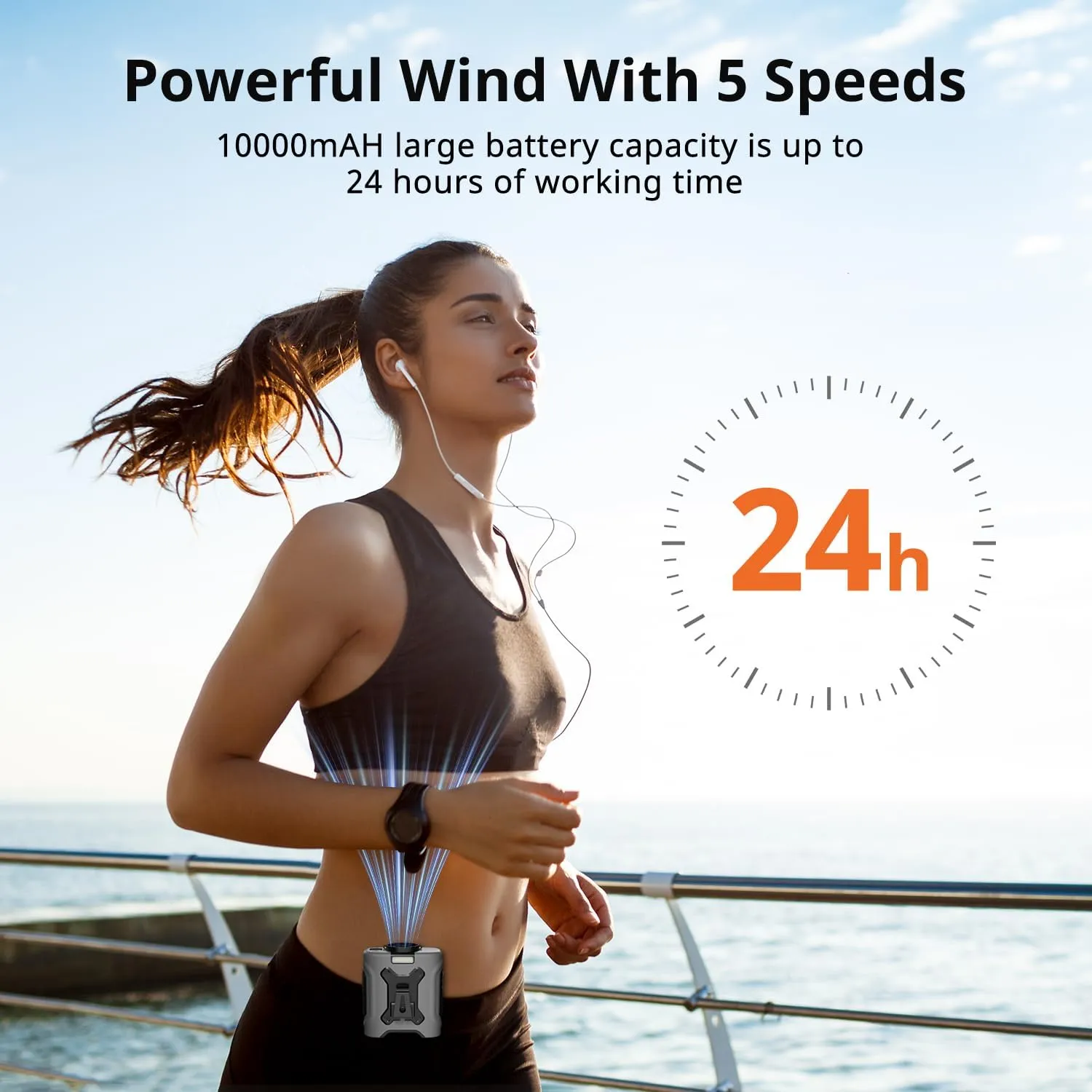 Portable Waist Fan 10000mAh Portable Waist Fan 18000RPM Neck Fan With Max 12H Working Time 5 Speeds adjustment with LED flashlight and Charging display Cooling for Outdoor Jobsite and etc