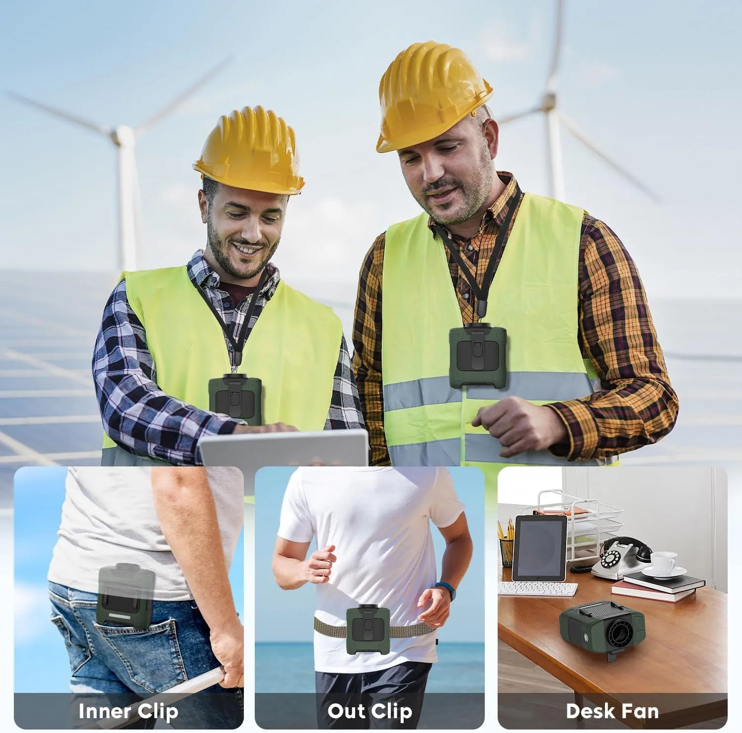 Portable Waist Fan 10000mAh Rechargeable Waist Clip Fan 18000RPM With Max 12H Working Time 3-speed adjustment with LED flashlight Portable Fan for Outdoor Jobsite and etc