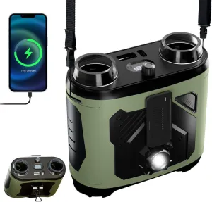 Portable Waist Fan, 12000mAh Rechargeable 100-Speed 6600RPM Dual Air Outlet Strong Airflow with Flashlight, 30H Runtime Hanging Neck Fan Wearable Belt Fan for Camping, Outdoor, Jobsite, Traveling Waist-mounted portable fan for outdoor use