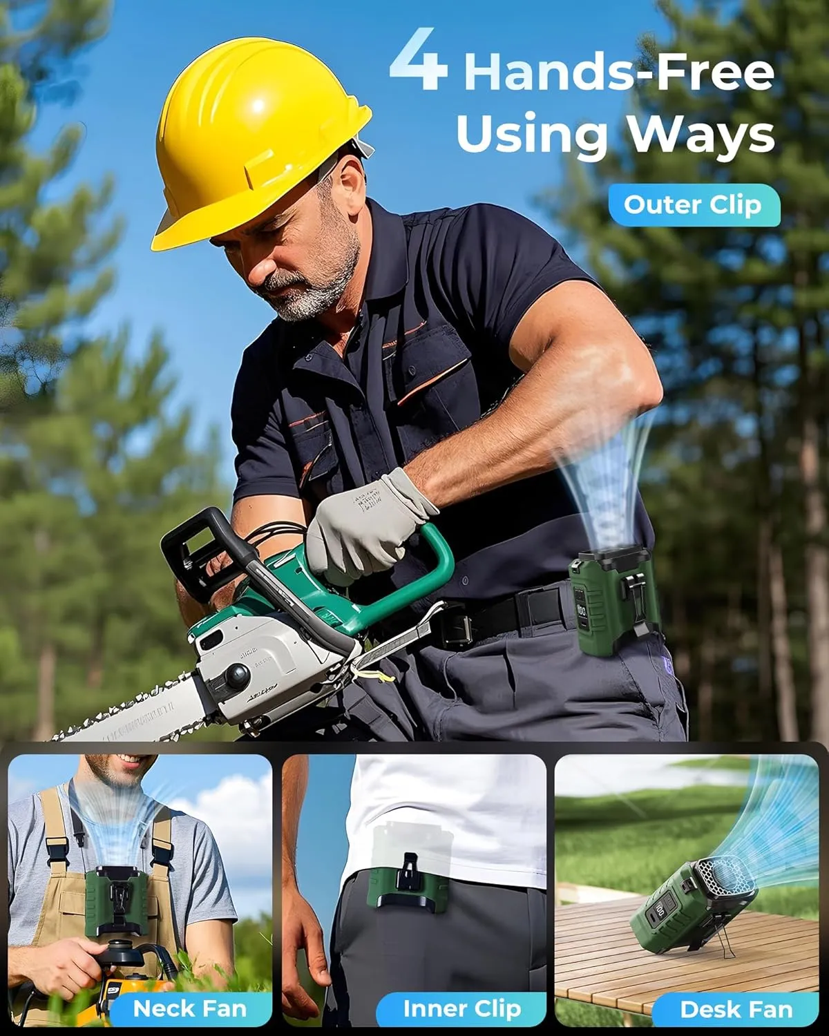 Portable Waist Fan, 2025 10000mAh Waist Fan Clip on Wearable Belt, 5 Speeds Adjustable Shirt Fans with up to 25H of Working Time, Hands-Free Hanging Neck Belt Fans for Camping, Outdoor, Jobsite-Green